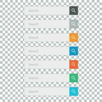 Search bar field. Set vector interface elements with search button. Flat vector illustration on isolated background.