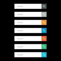 Search bar field. Set vector interface elements with search button. Flat vector illustration on black background.