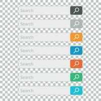 Search bar field. Set vector interface elements with search button. Flat vector illustration on isolated background.