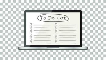 Businessman to do list, checklist with laptop computer. Check list icon flat vector illustration.