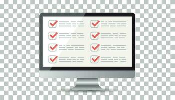 Businessman checklist with computer. Check list icon flat vector illustration.