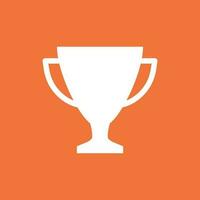 trofeo taza plano vector icono. sencillo ganador símbolo. blanco ilustración en naranja antecedentes.