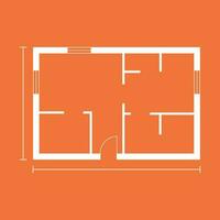 House plan simple flat icon. Vector illustration on orange background.