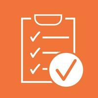 Checklist vector icon. Survey vector illustration in flat design on orange background.