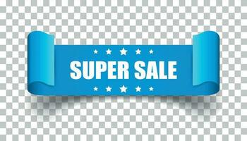 Super sale ribbon vector icon. Discount sticker label on isolated background.