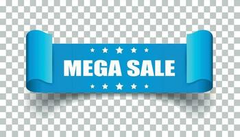 Mega sale ribbon vector icon. Discount sticker label on isolated background.