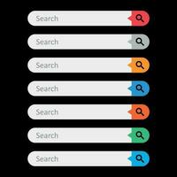 Search bar field. Set vector interface elements with search button. Flat vector illustration on black background.