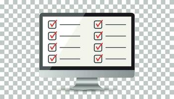 Businessman checklist with computer. Check list icon flat vector illustration.