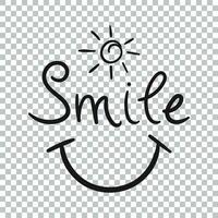 Smile text vector icon. Hand drawn illustration on isolated background.