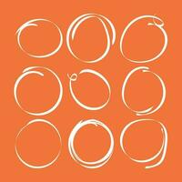 Set of the hand drawn scribble circles. Vector element. Illustration on orange background.