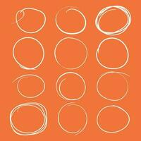 Set of the hand drawn scribble circles. Vector element. Illustration on orange background.