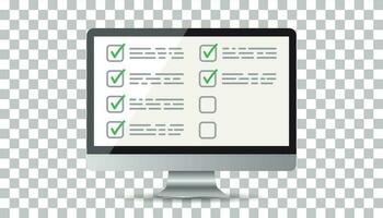 Businessman checklist with computer. Check list icon flat vector illustration.