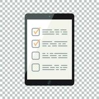 Businessman checklist with tablet. Check list icon flat vector illustration.