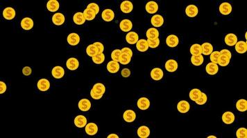 Animated video of coins raining on a black background