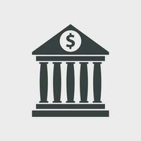 Bank building icon with dollar sign in flat style. Museum vector illustration on white background.