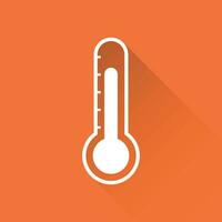 Thermometer icon. Goal flat vector illustration isolated on orange background with long shadow.