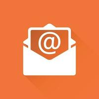 Mail envelope icon vector isolated on orange background with long shadow. Symbols of email flat vector illustration.