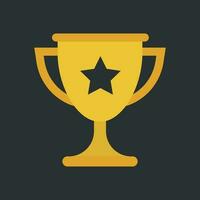 Trophy cup flat vector icon. Simple winner symbol. Gold illustration isolated on black background.