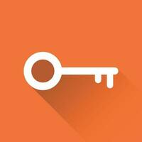 Key Icon vector illustration in flat style isolated on orange background. Unlock symbol for web site design, logo, app, ui.