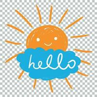 Hello summer hand drawn chalk sun icons. Vector illustration on isolated background.