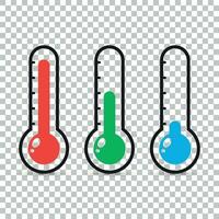 Thermometers icon with different levels. Flat vector illustration on isolated background.