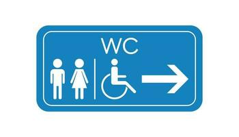 WC, toilet vector icon . Men and women sign for restroom on blue board.