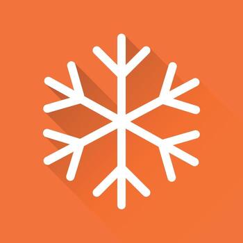Snowflake icon vector illustration in flat style isolated on orange background with long shadow. Winter symbol for web site design, logo, app, ui.