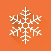 Snowflake icon vector illustration in flat style isolated on orange background with long shadow. Winter symbol for web site design, logo, app, ui.