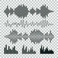 Vector sound waveforms icon. Sound waves and musical pulse vector illustration on isolated background.