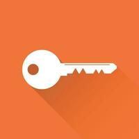 Key Icon vector illustration in flat style isolated on orange background. Unlock symbol for web site design, logo, app, ui.