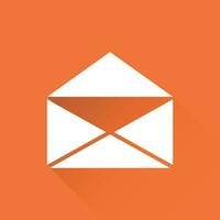 Mail envelope icon vector isolated on orange background with long shadow. Symbols of email flat vector illustration.