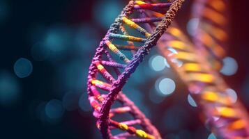 DNA double helix structure on a dark background during twilight, Generative AI photo