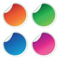 Set of blank stickers. Empty promotional labels. Vector illustration. Green, blue, orange, violet, round circle tags.