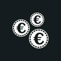 Euro coins icon. Vector illustration in flat style. Coin on black background.