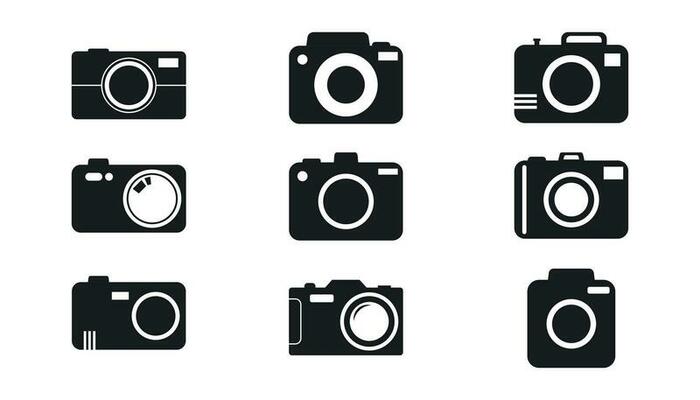 Camera icon set on white background. Vector illustration in flat style with photography icons.