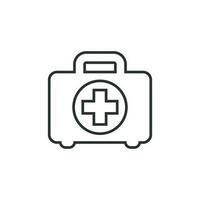 First aid kit icon in flat style. Health, help and medical diagnostics vector illustration on white isolated background. Doctor bag business concept.