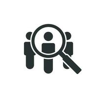 Search job vacancy icon in flat style. Loupe career vector illustration on white isolated background. Find people employer business concept.