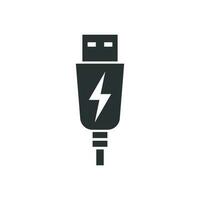 Usb cable icon in flat style. Electric charger vector illustration on white isolated background. Battery adapter business concept.