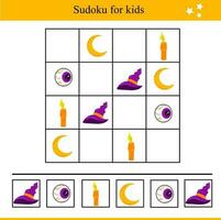 sudoku para niños con Víspera de Todos los Santos elementos. educativo juego para niños vector