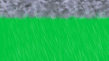 animated rain falling with dark cloud effect animation on green screen background video