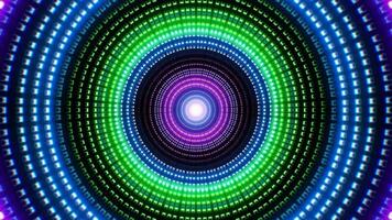 Glowing purple and green and blue LED circle lights for music background vj loop video
