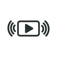 Play button icon in flat style. Streaming tv vector illustration on white isolated background. Broadcast business concept.