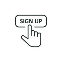 Sign up icon in flat style. Finger cursor vector illustration on white isolated background. Click button business concept.