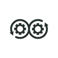 Development icon in flat style. Devops vector illustration on white isolated background. Cog with arrow business concept.