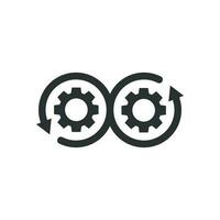 Development icon in flat style. Devops vector illustration on white isolated background. Cog with arrow business concept.