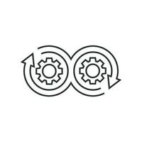 Development icon in flat style. Devops vector illustration on white isolated background. Cog with arrow business concept.