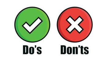 Do's and don'ts sign icon in flat style. Like, unlike vector illustration on white isolated background. Yes, no business concept.