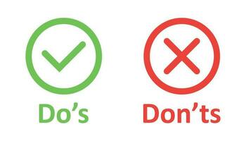 Do's and don'ts sign icon in flat style. Like, unlike vector illustration on white isolated background. Yes, no business concept.