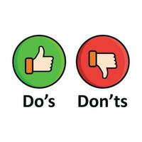 Do's and don'ts sign icon in flat style. Like, unlike vector illustration on white isolated background. Yes, no business concept.