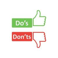 Do's and don'ts sign icon in flat style. Like, unlike vector illustration on white isolated background. Yes, no business concept.